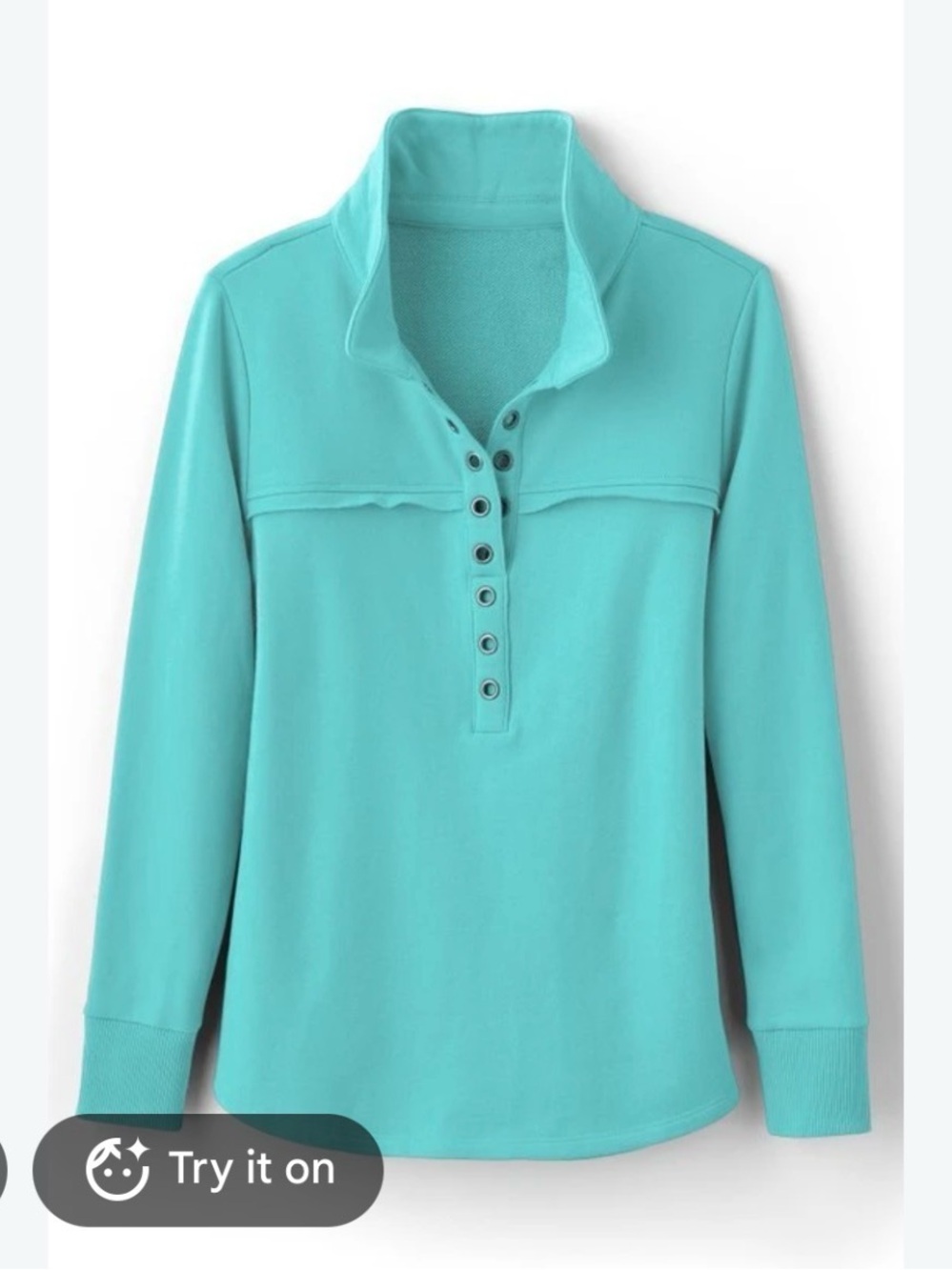 Soft Surroundings Turquoise Snap-Front V-Neck Pullover